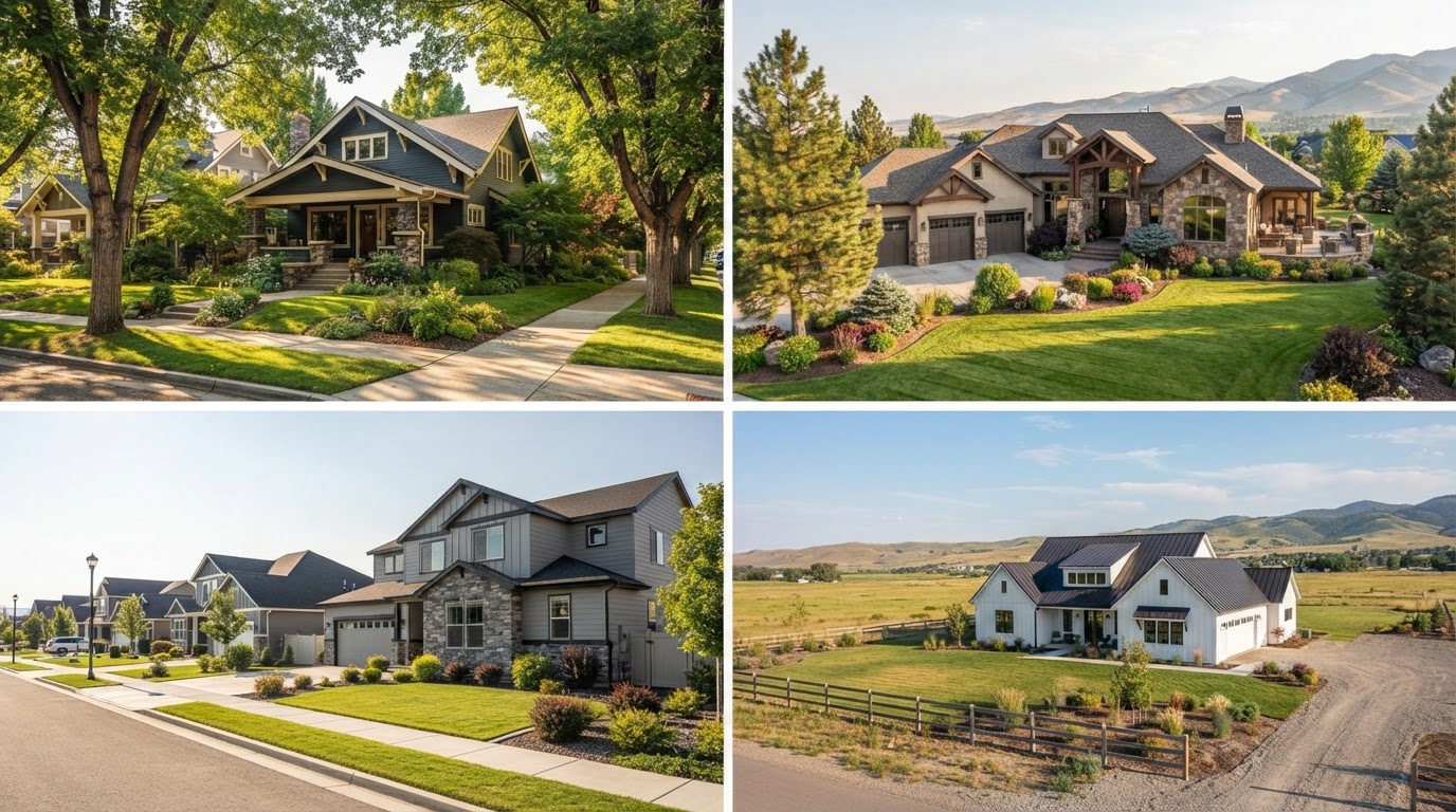 Four Treasure Valley Idaho residential settings comparing Boise, Eagle, Meridian, and Star communities.