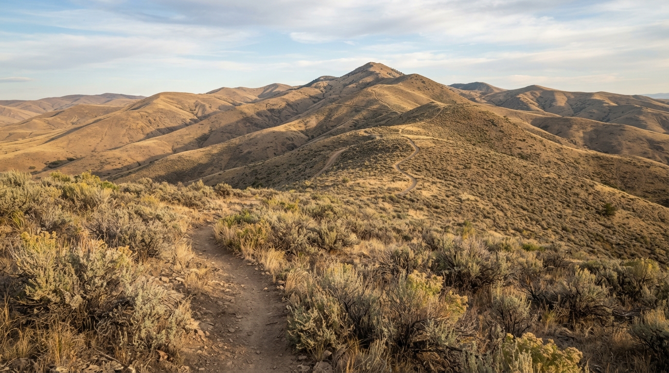 Natural-surface trail winding through the sagebrush-covered Boise Foothills