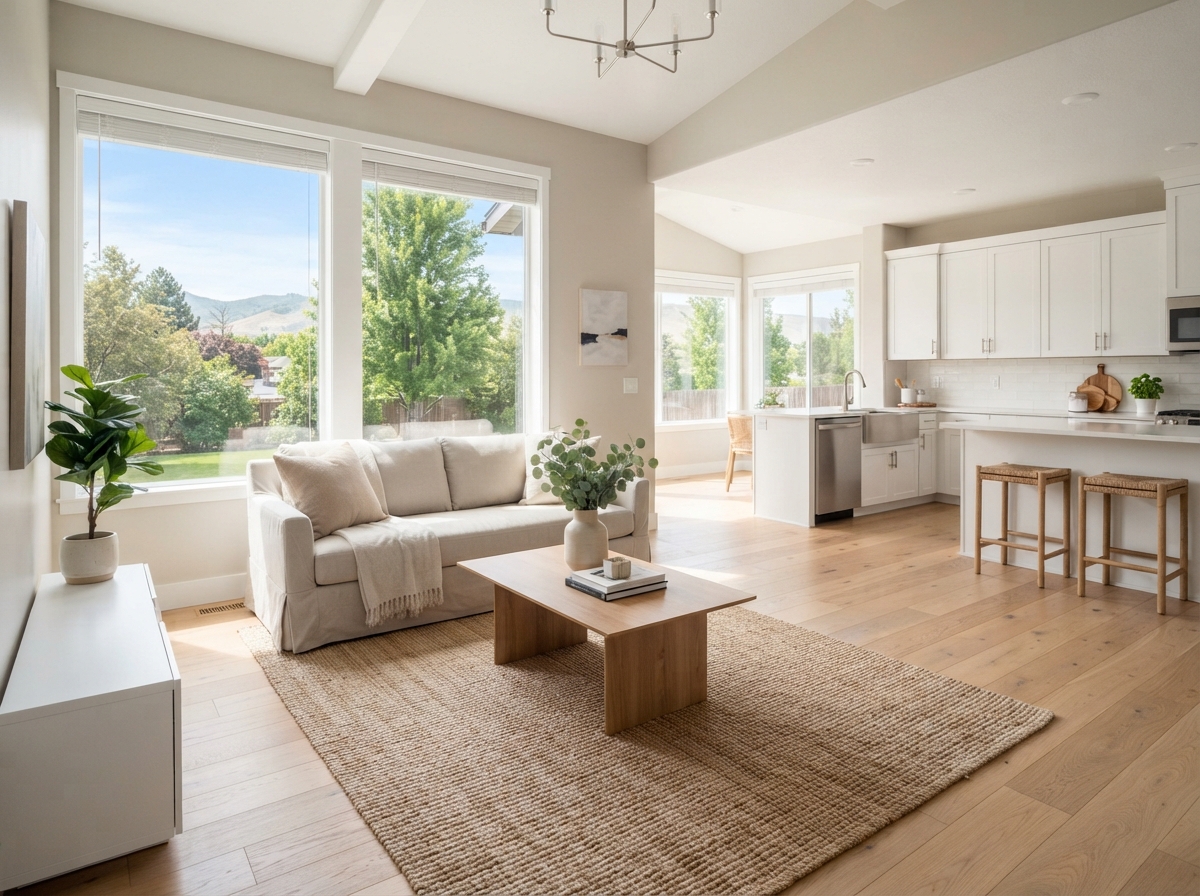 A well-prepared Boise-area interior showing clean surfaces, natural light, and neutral styling before listing.