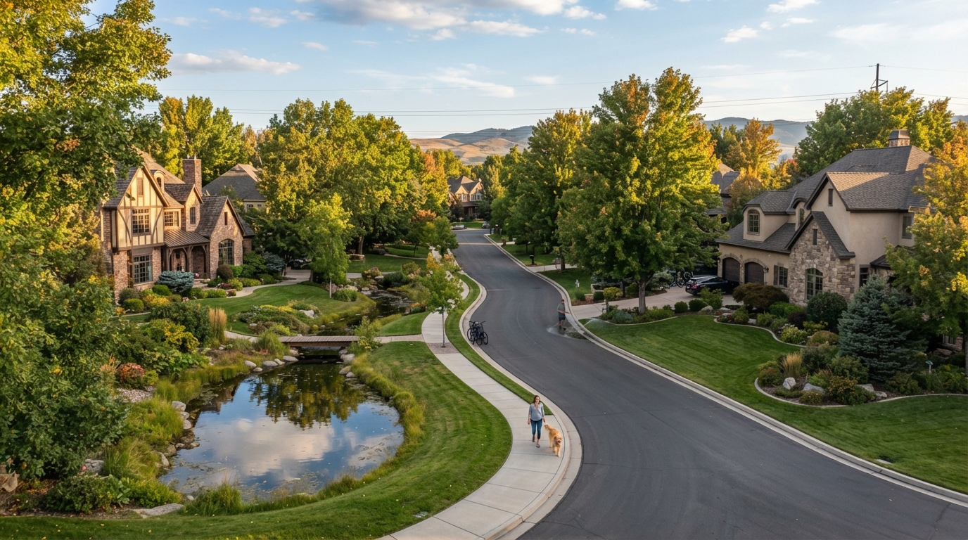 Established residential neighborhood with mature landscaping in Eagle, Idaho