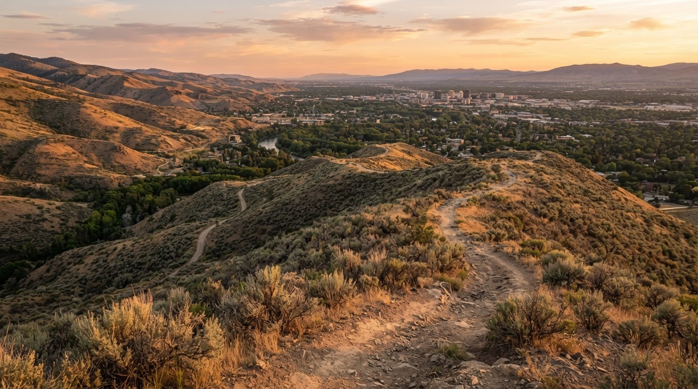 Natural-surface trail winding through the sagebrush-covered Boise Foothills