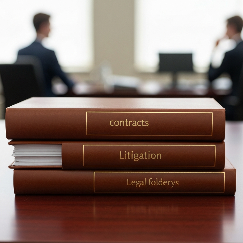 Two stacked folders with legal categories.