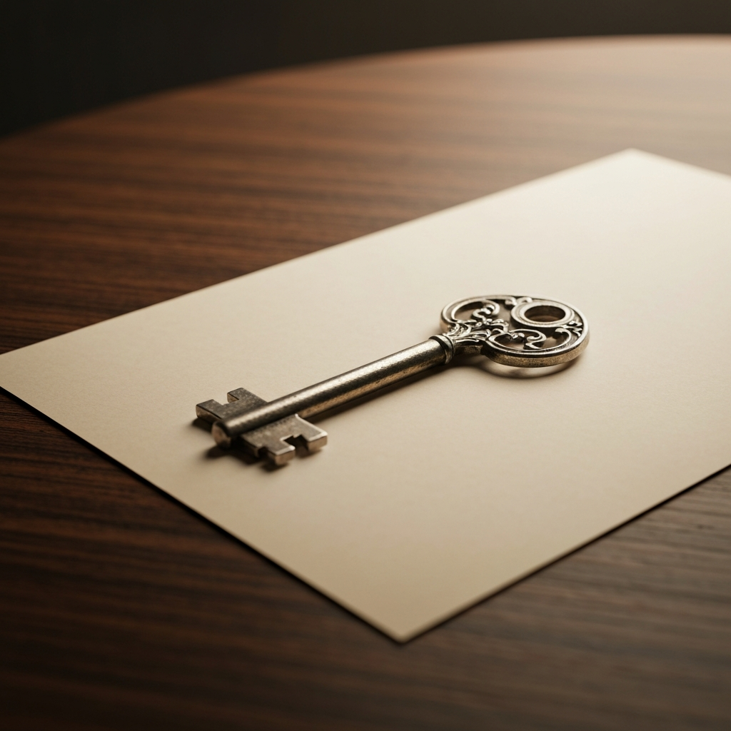 A vintage key resting on a legal document.