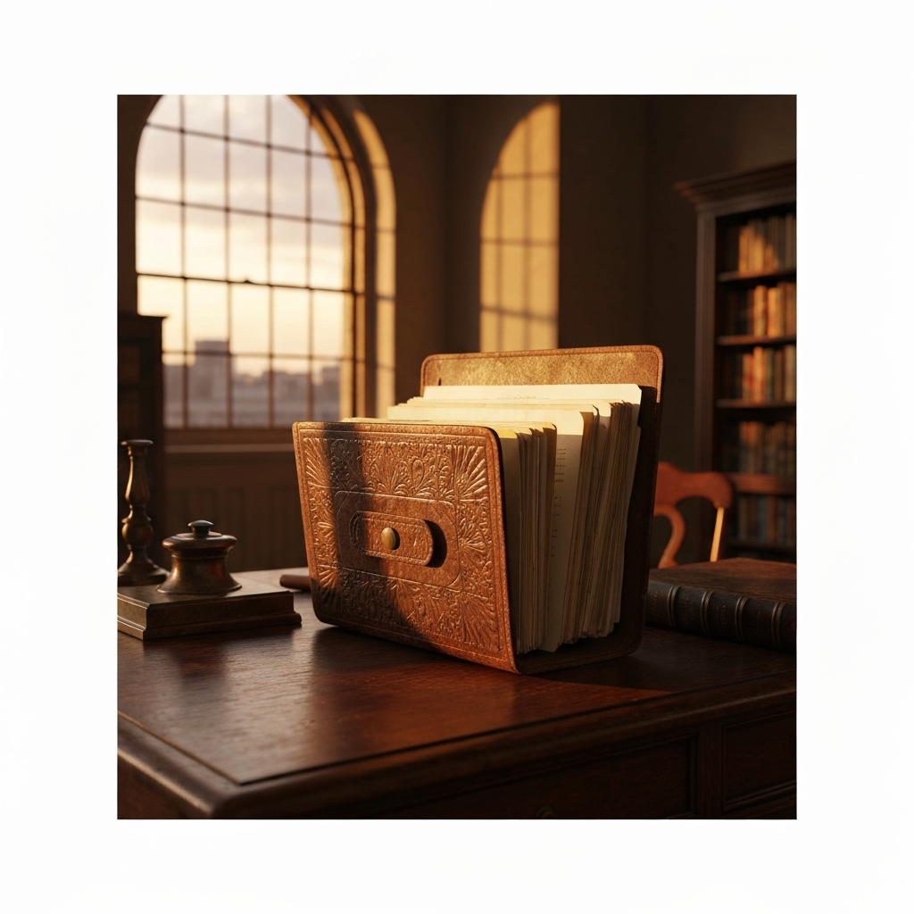 A vintage leather folder with estate documents.