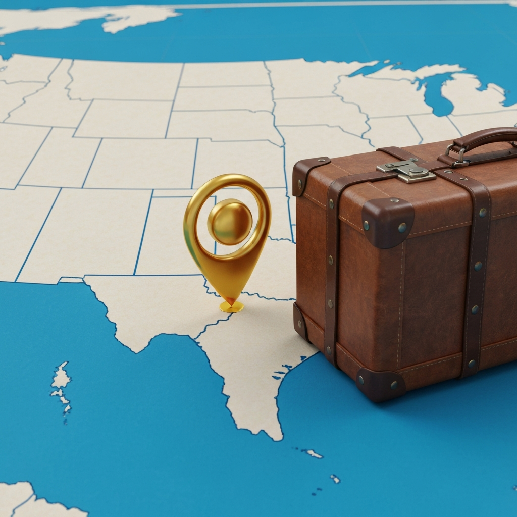 A map of the United States with a pin on Oklahoma.