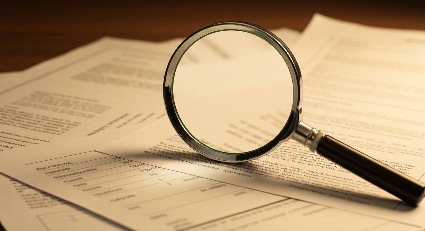Magnifying glass over Oklahoma unclaimed property records.