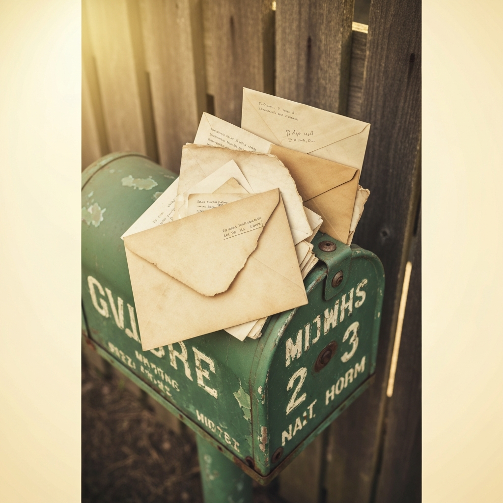 A vintage mailbox with old letters.