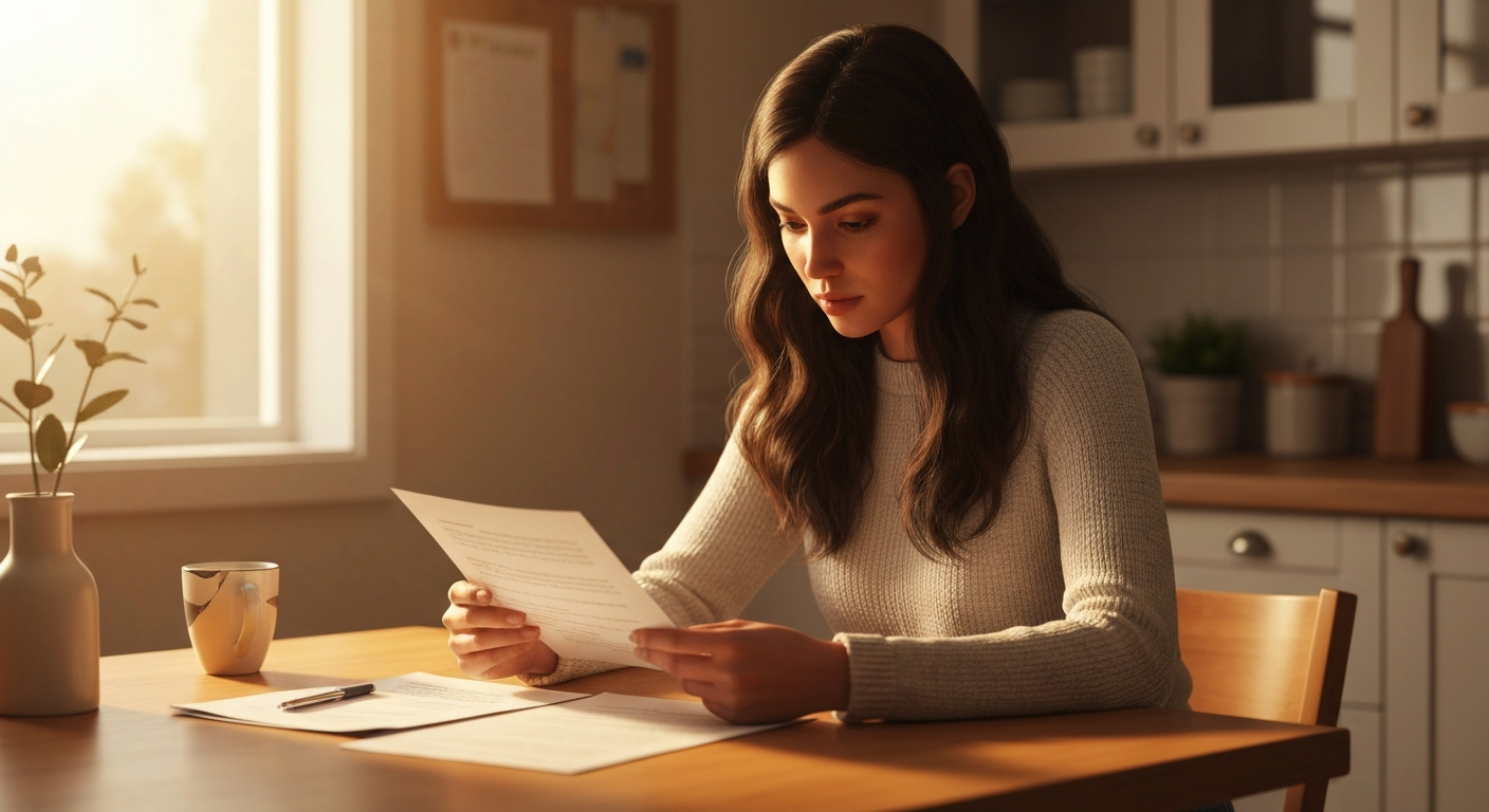 Person reviewing an heirfinder letter and service agreement.