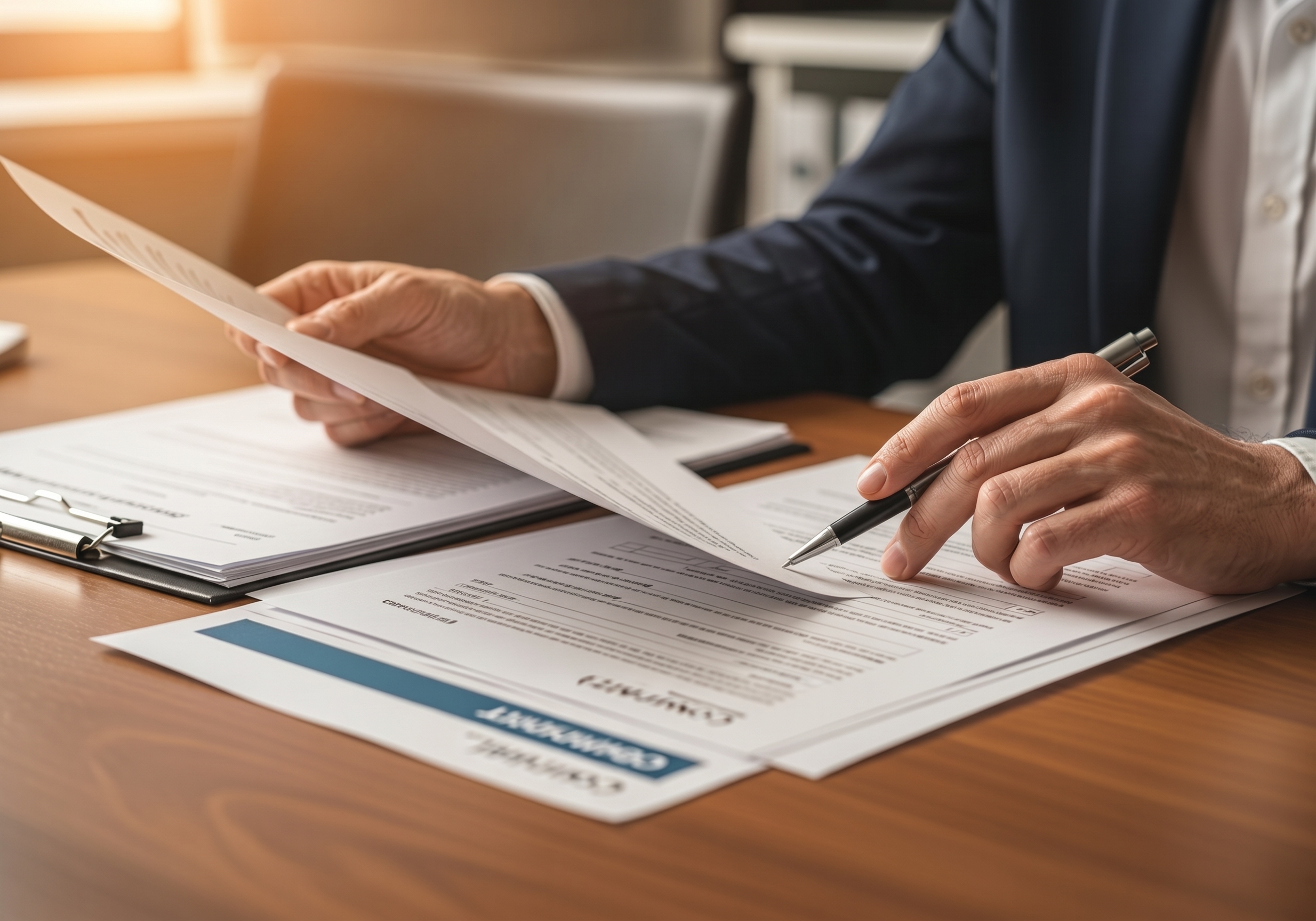 Close up of hands reviewing official paperwork