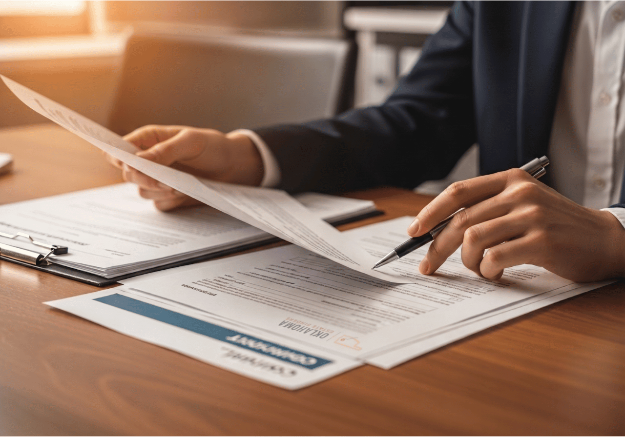Close up of hands reviewing official paperwork