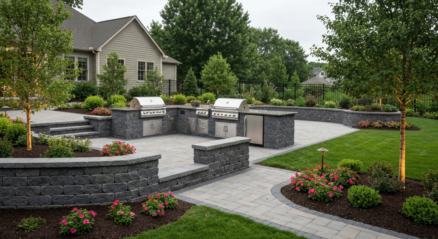 Beautiful custom landscaping and hardscaping backyard design in Colorado