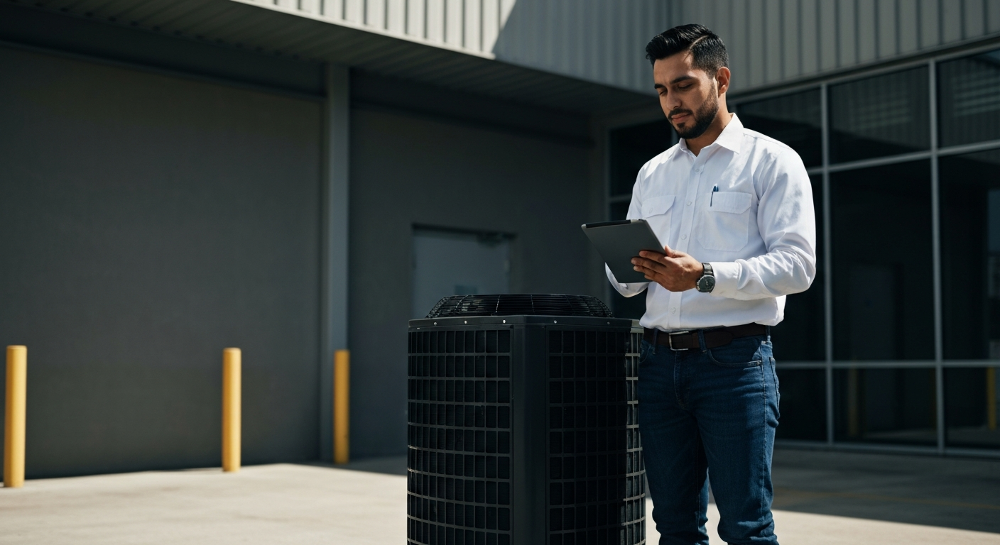 HVAC technician looking at a tablet