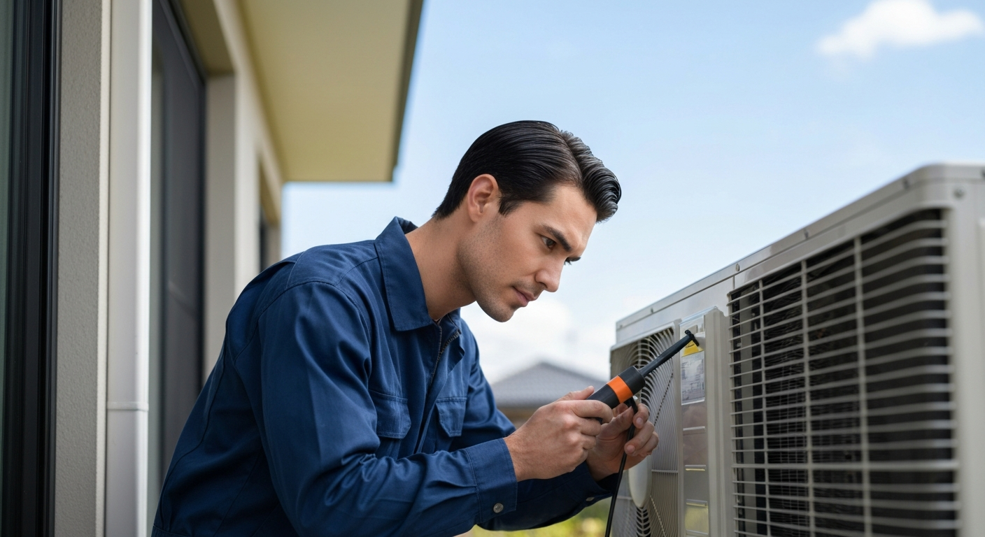 HVAC technician installing a modern AC unit