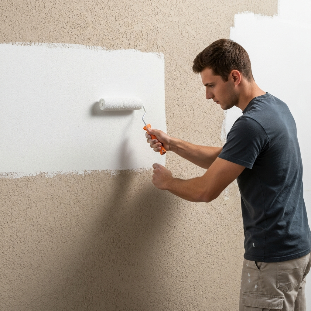 Professional painter applying primer