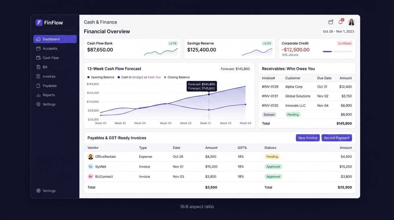 Cash & Finance dashboard interface