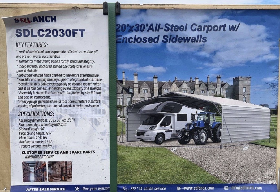 SDLANCH 20ft x 30ft All-Steel Carport w/ Enclosed Sidewalls