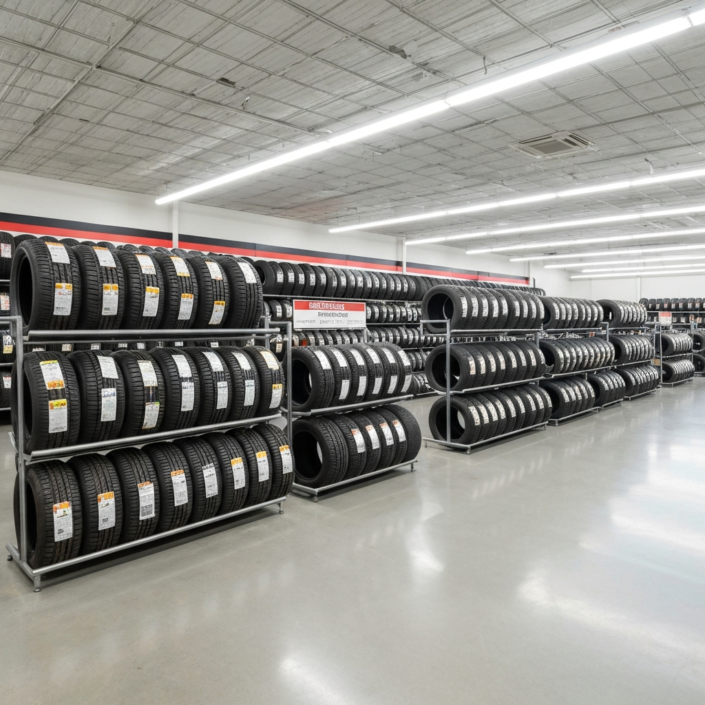 Racks of new and used tires for sale in Liberty TX