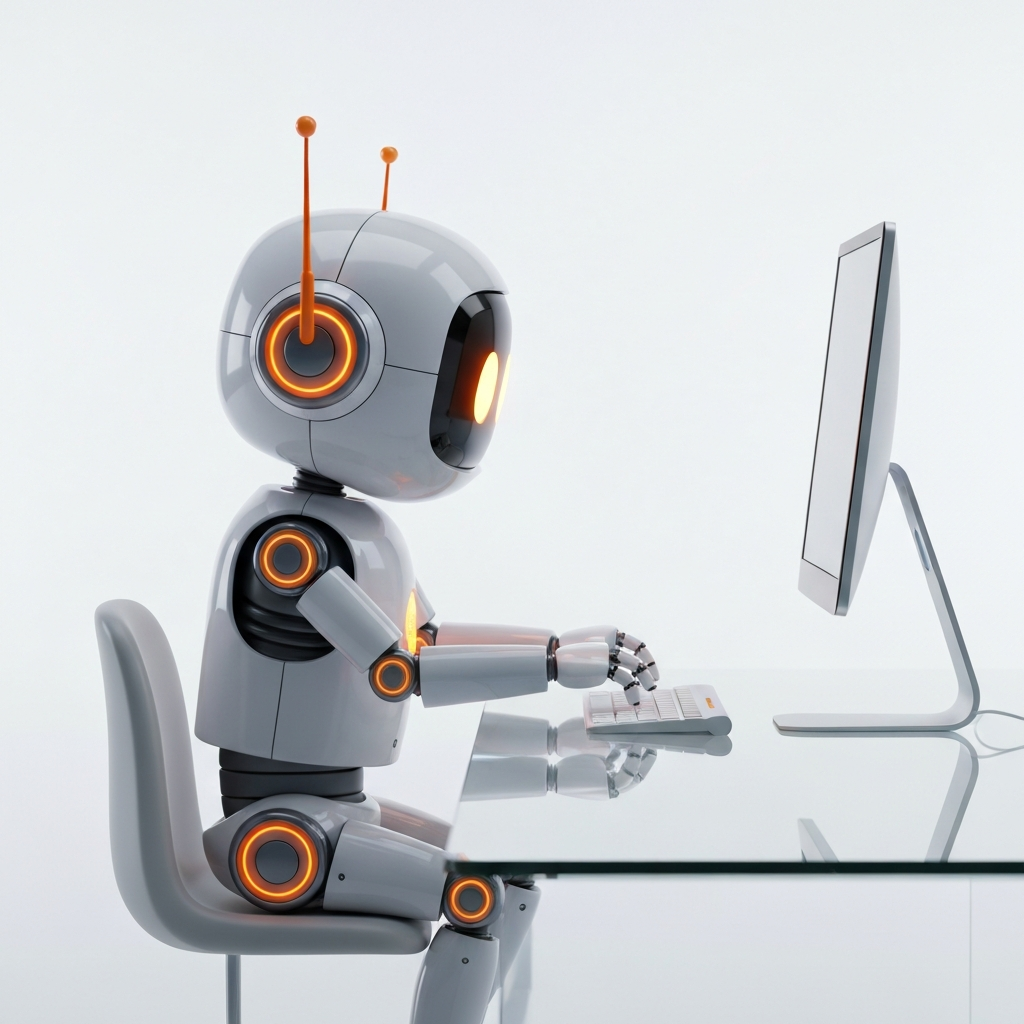 Robot working on computer