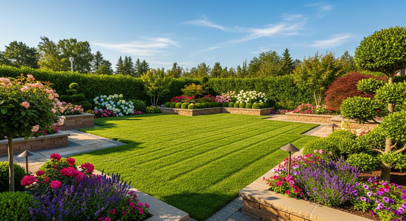 Beautifully manicured luxury home lawn