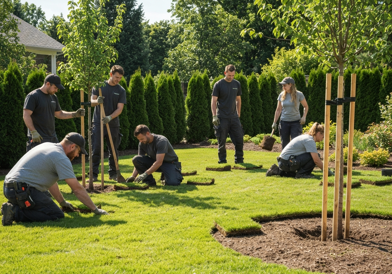 Landscaping team at work