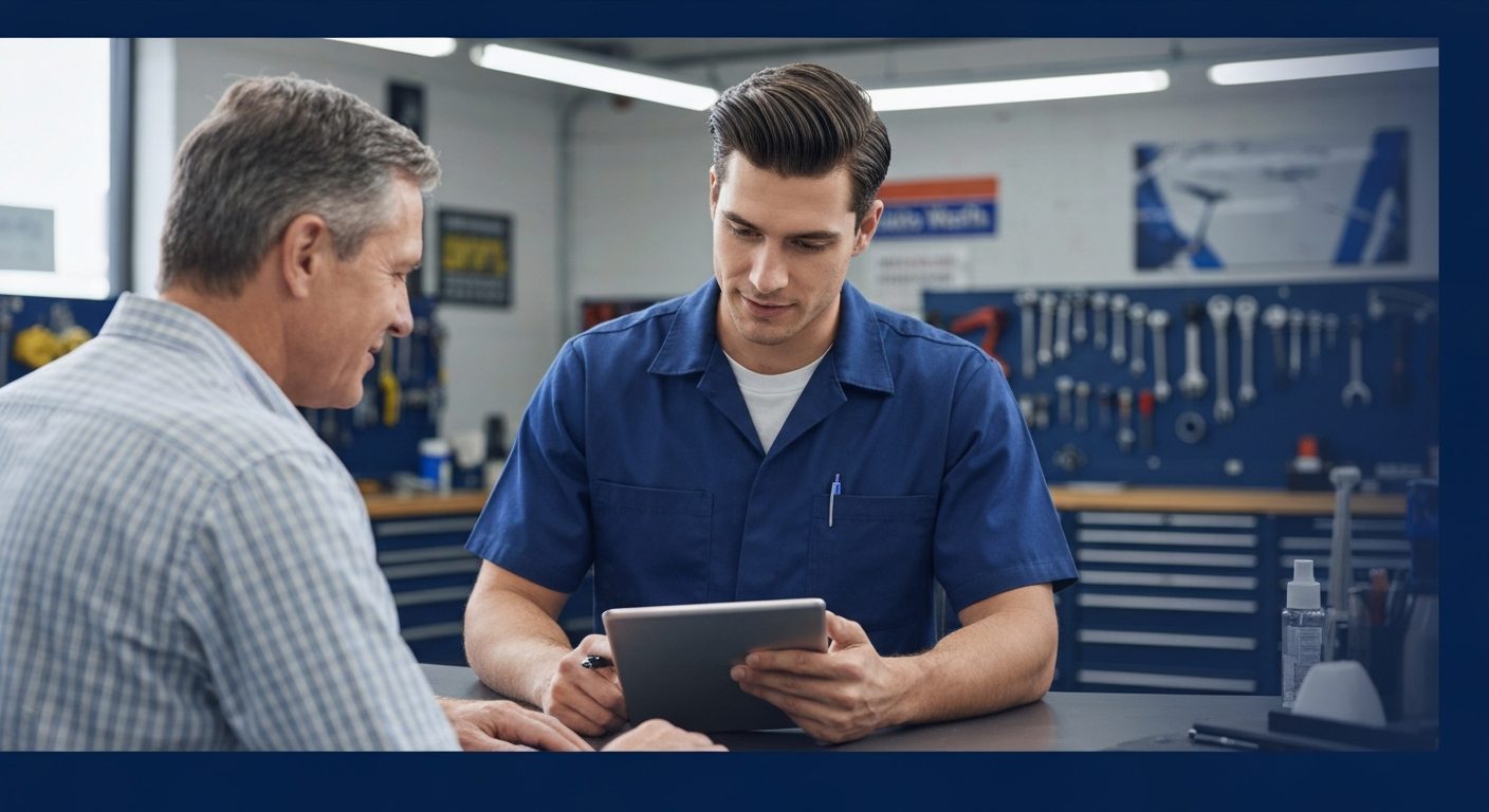 Technician reviewing insurance paperwork
