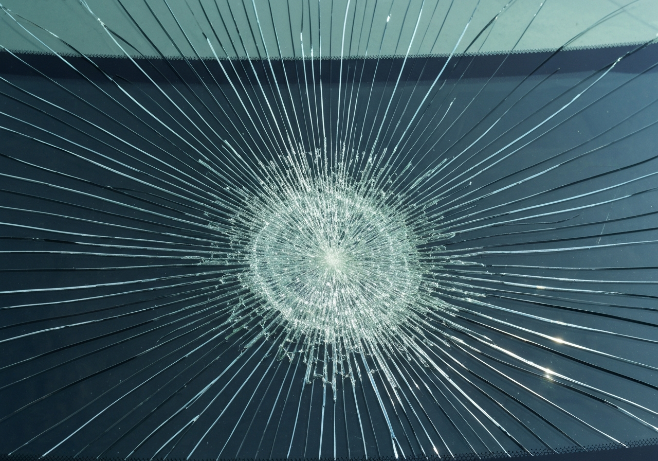 Cracked windshield before replacement