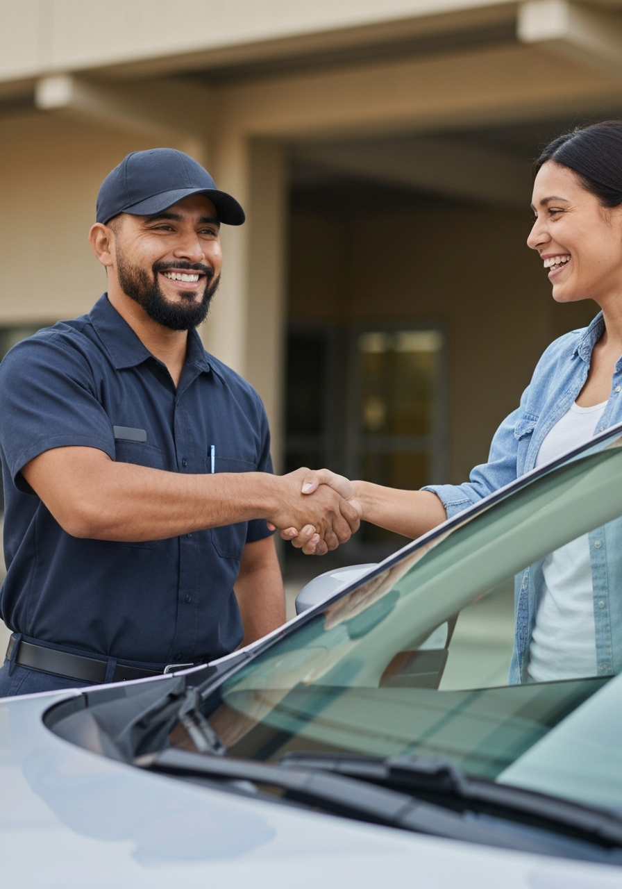 Technician shaking hands with customer