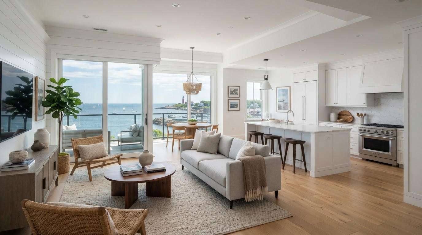 Modernized condominium interior living space on Boston's North Shore