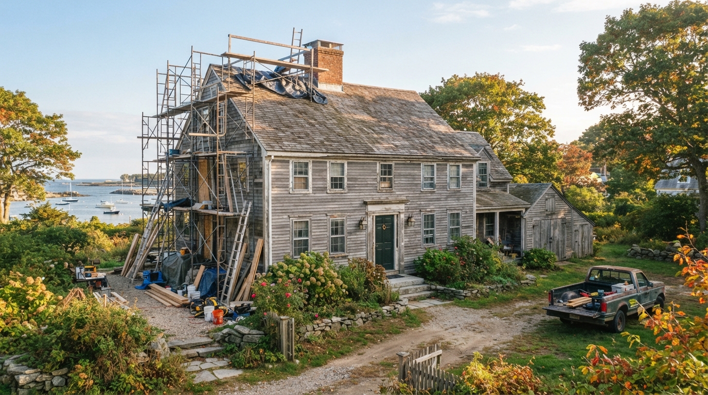 Older New England colonial home needing renovation on the North Shore
