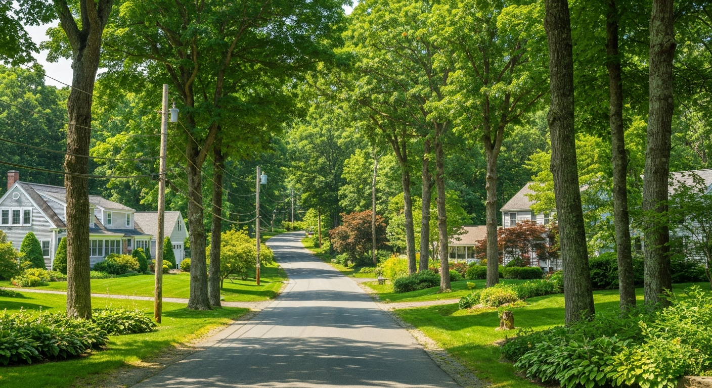 Scenic wooded residential area in Middleton Massachusetts