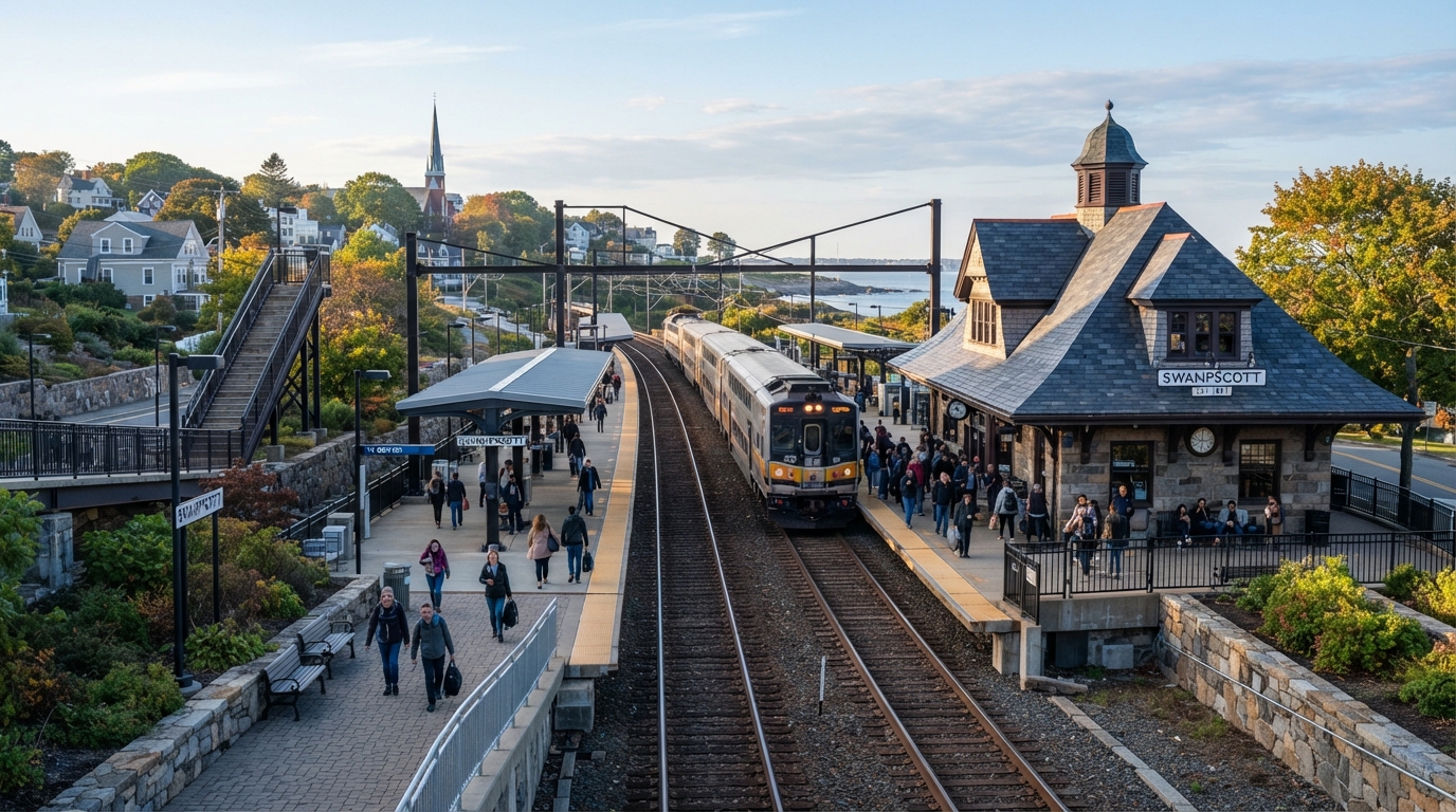 Swampscott MBTA commuter rail station with train platform