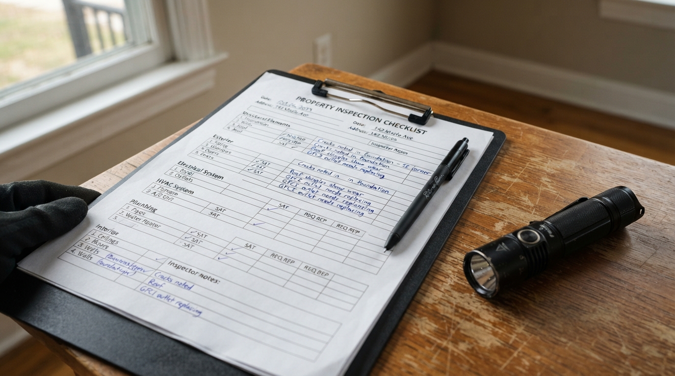 Home inspection clipboard with checklist — Massachusetts buyer due diligence