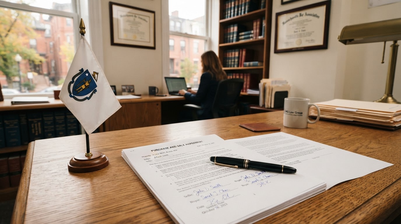 Buyer and attorney reviewing property disclosure documents