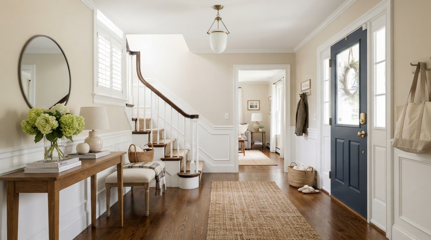 Spotless North Shore home entryway prepared for a buyer showing