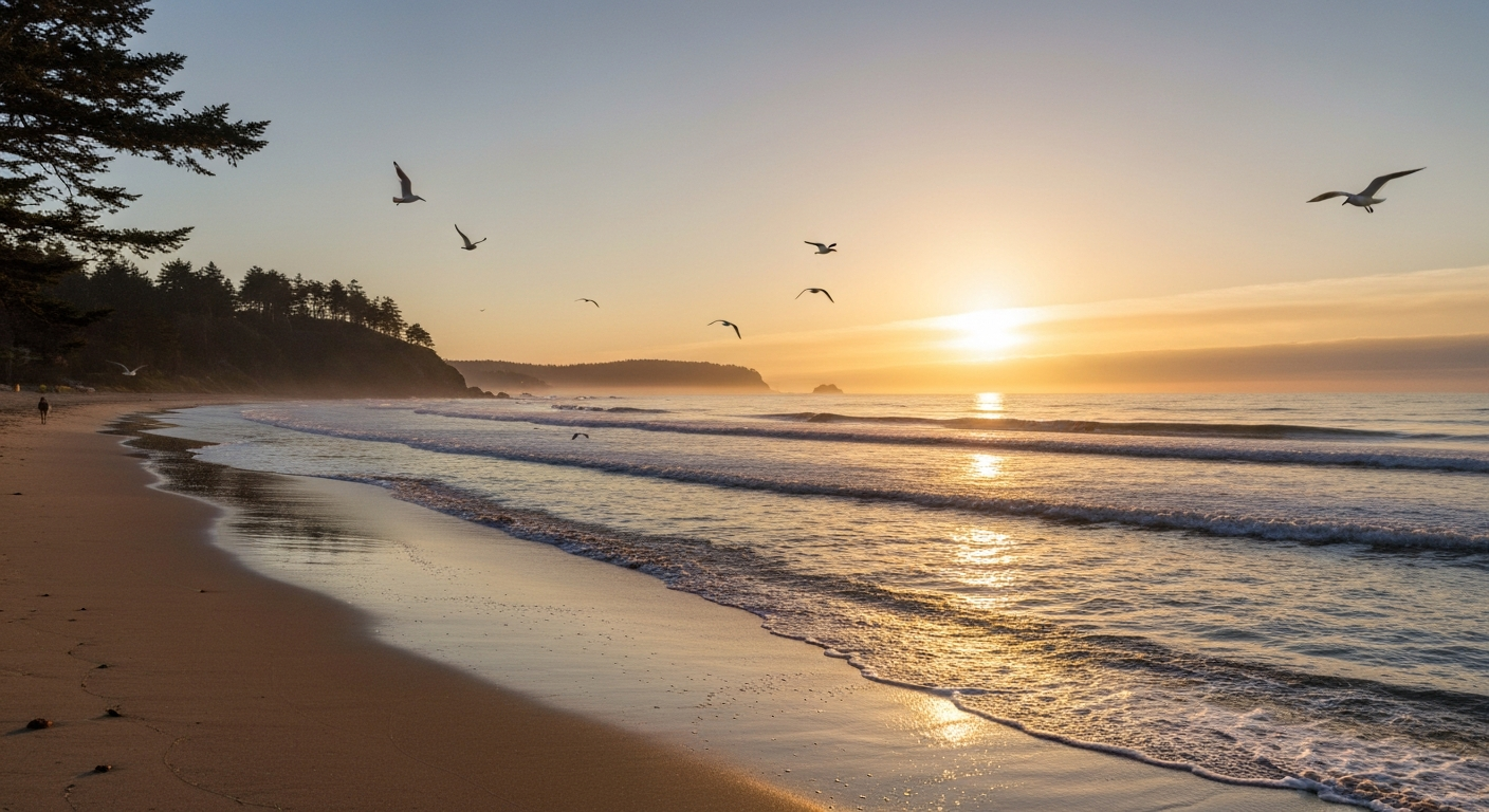Warm inviting North Shore coastal scene at golden hour