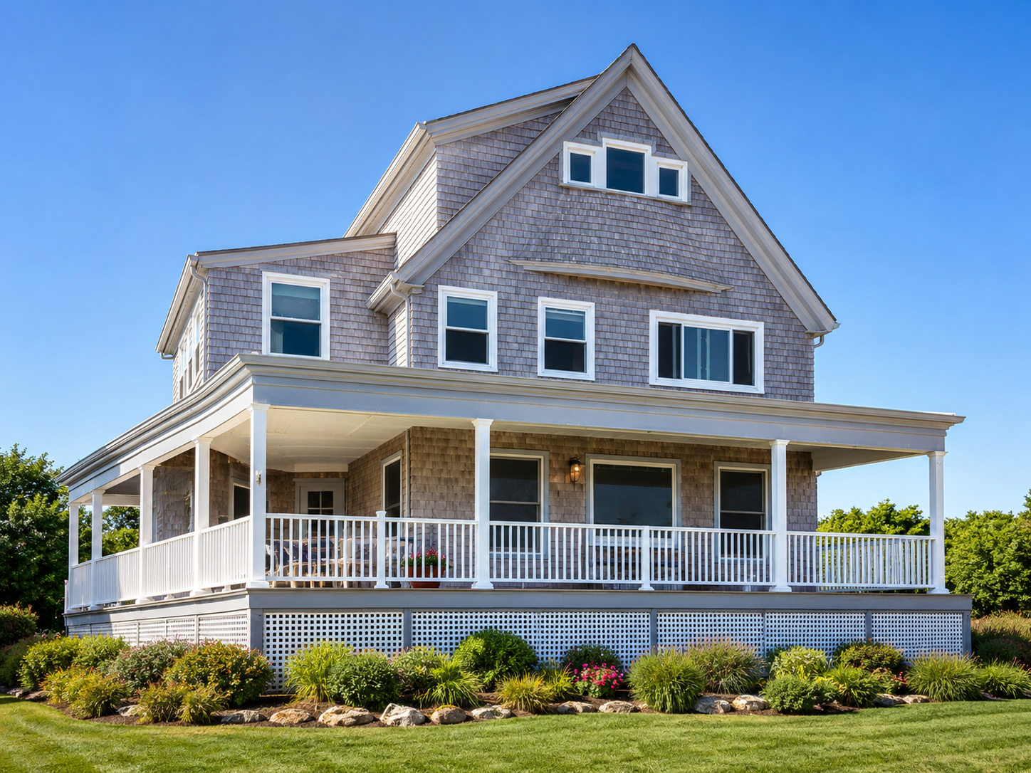 Coastal home with wrap-around porch