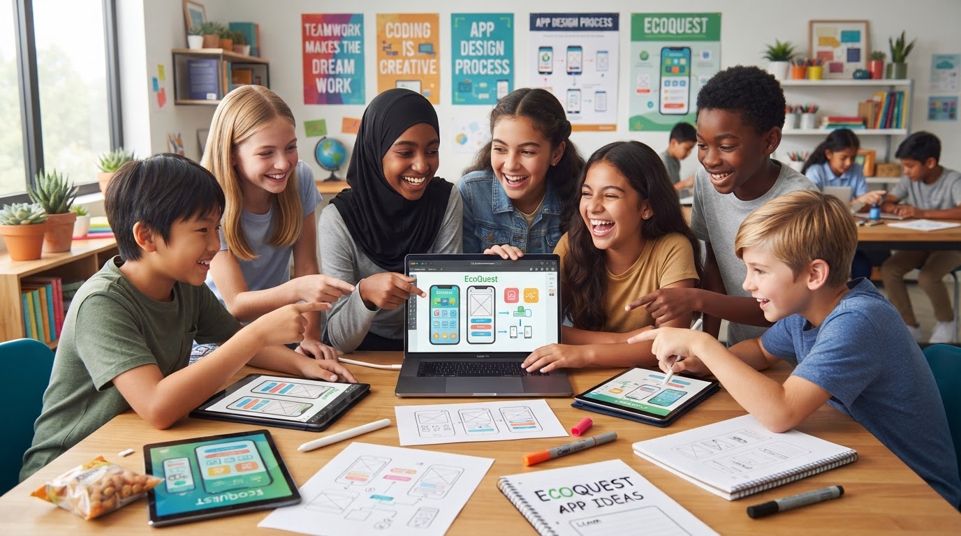 Students working on the School Lunch App