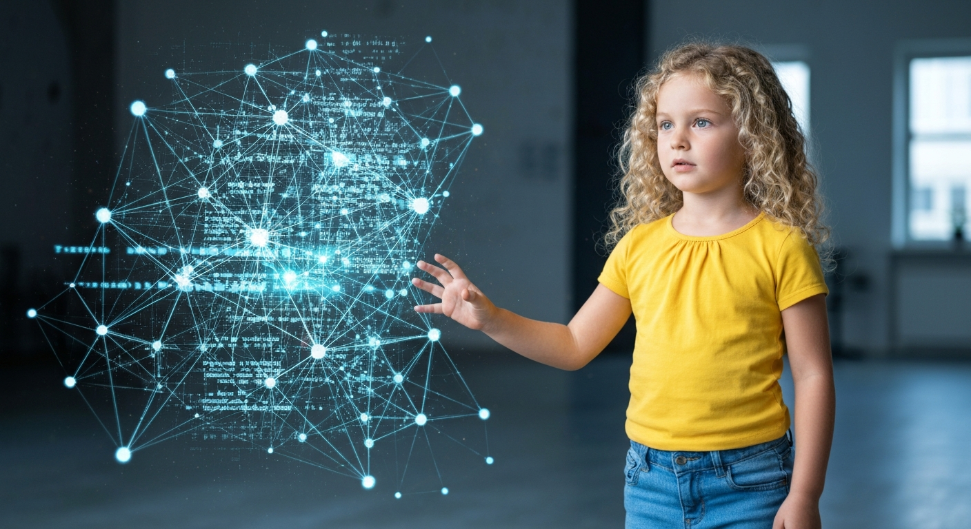 Young girl learning about AI