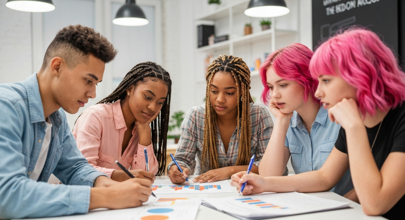 Teenagers collaborating