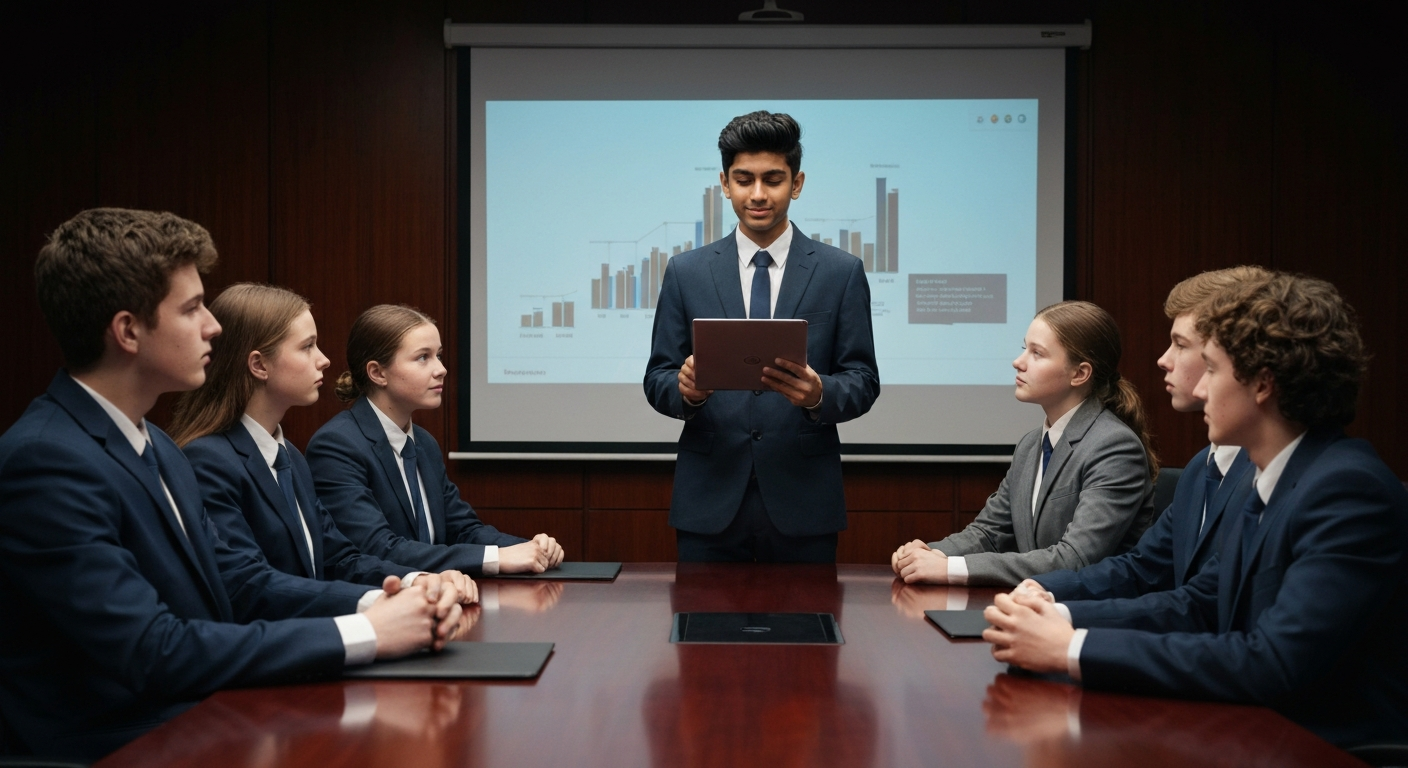 Teenagers in a boardroom