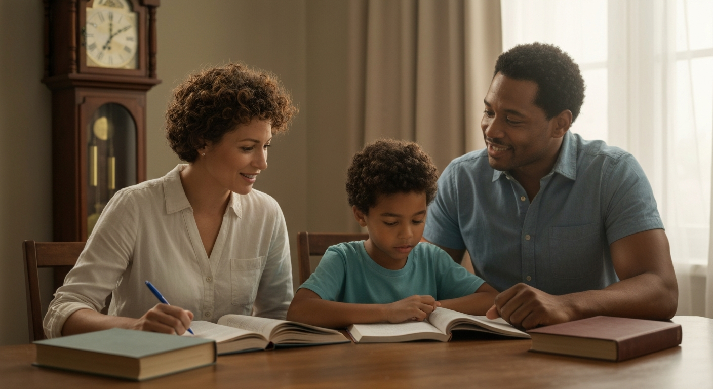 Parents supporting their child's education
