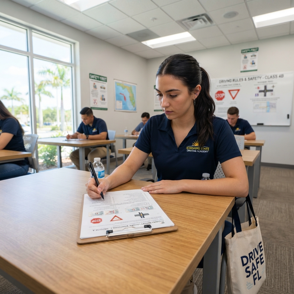 Student taking a knowledge test at FGN Driving School in Tampa, Florida