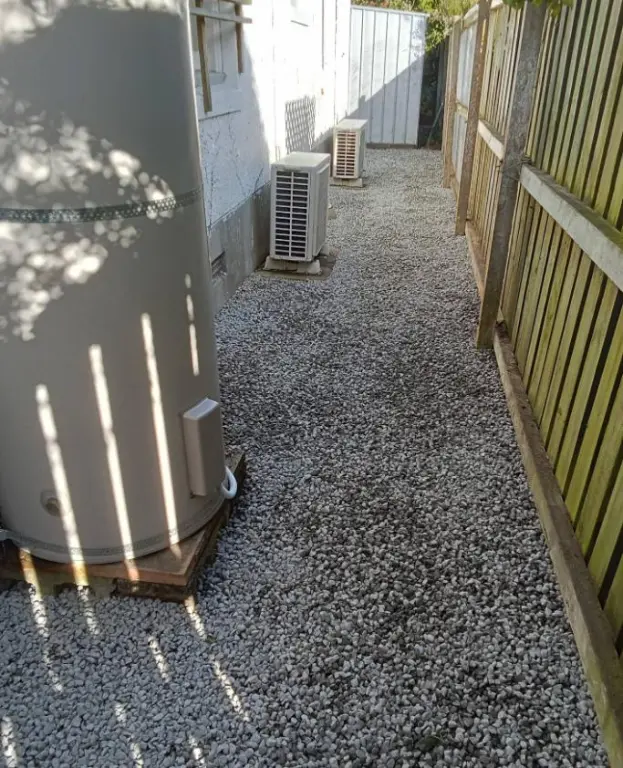 Gravel path and heat pumps