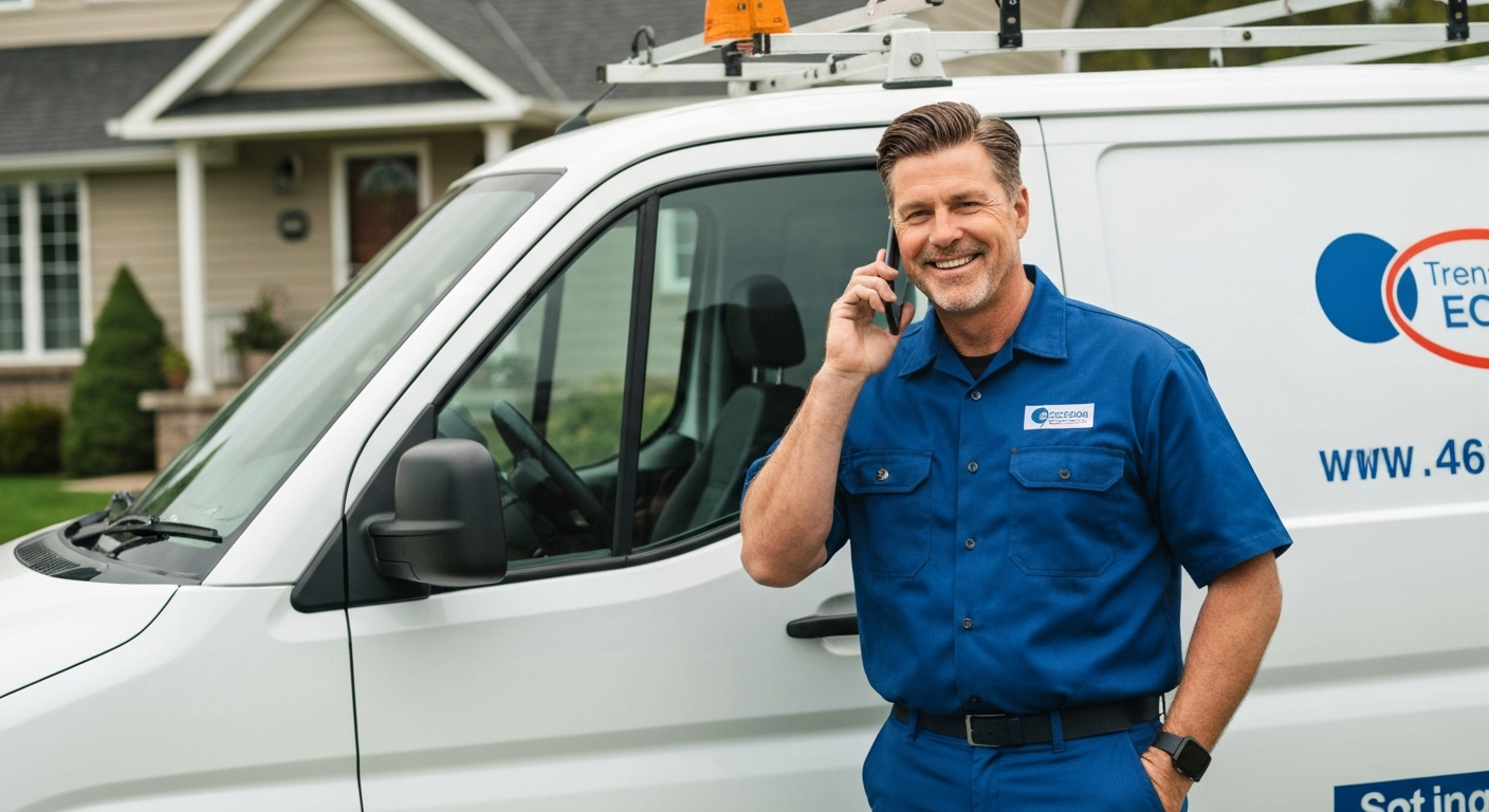 Professional home service contractor talking on phone