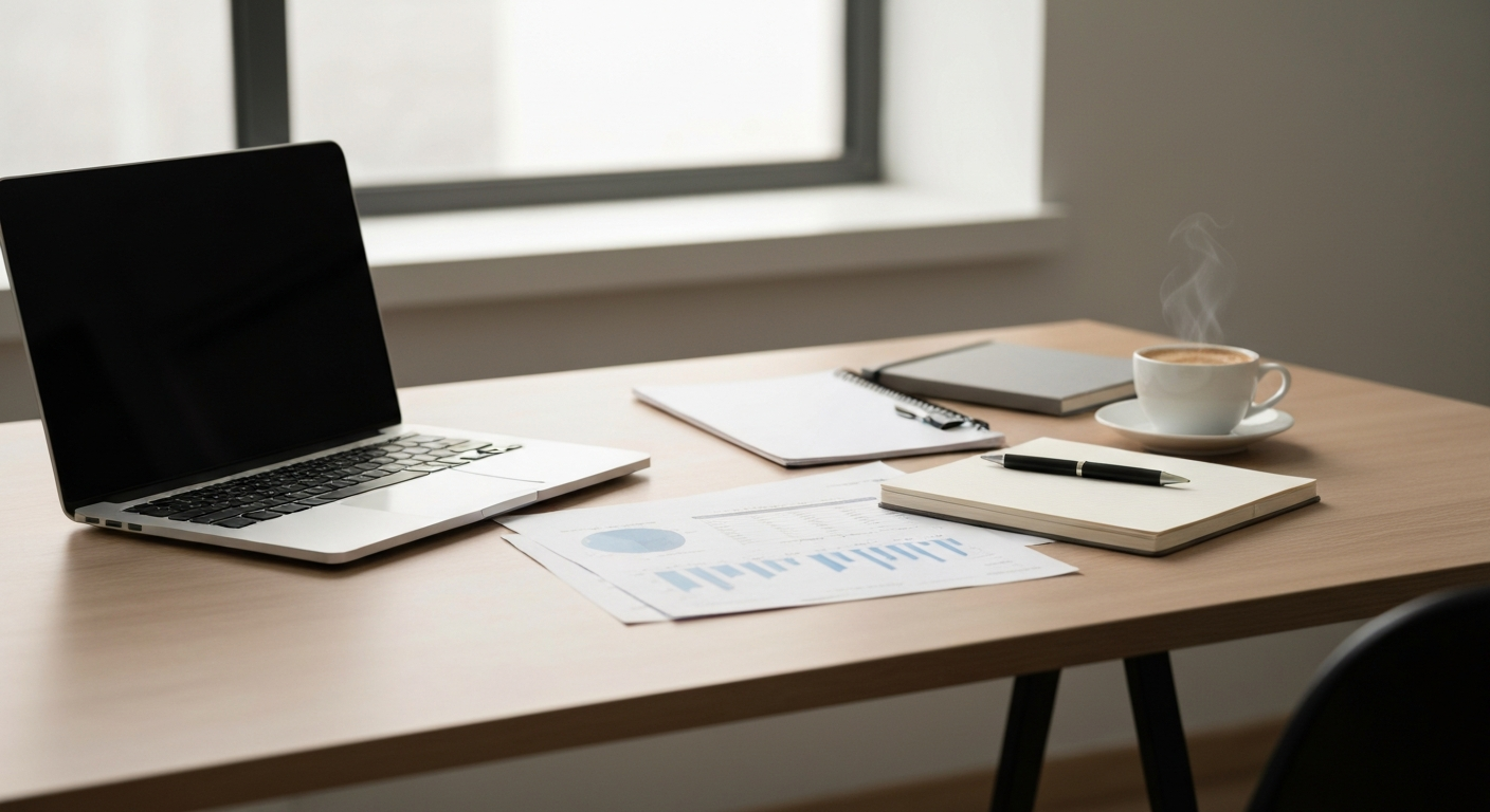 Calm workspace representing organised bookkeeping and financial clarity