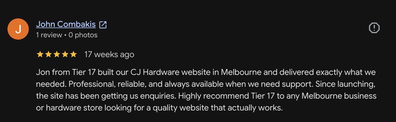 John Combakis Google Review - CJ Hardware