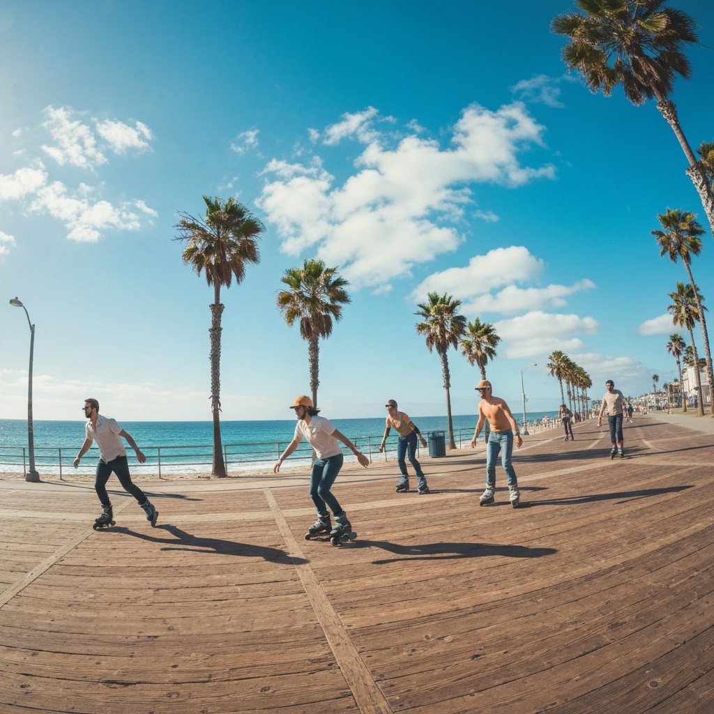Rollerblading down the oceanfront boardwalk