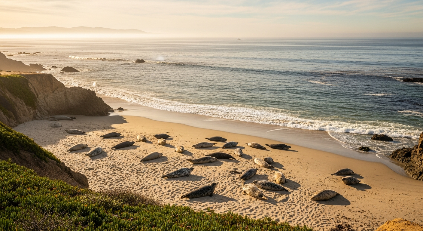 Harbor seals resting on the beach at the Carpinteria seal rookery