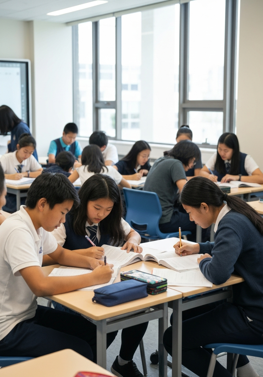 Secondary students studying