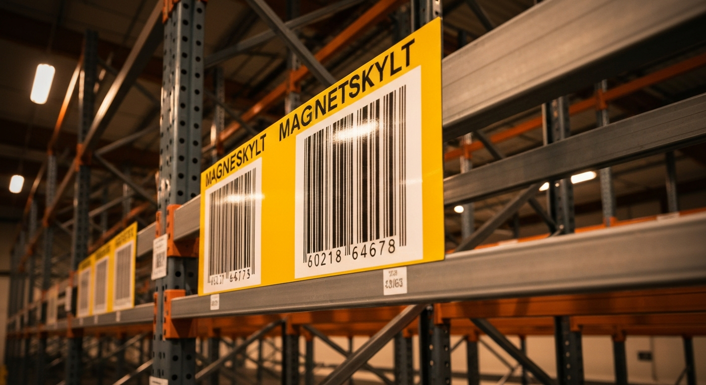 Magnetskylt på pallställ